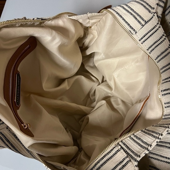 Madison West Overnight Tote and Sidekick Bag White With Black Stripes - Picture 5 of 14